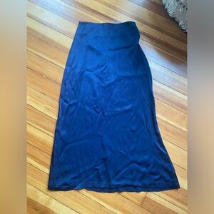 Reformation navy satin high waist a line midi skirt